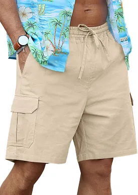 RQP Mens Linen Cargo Shorts Casual Drawstring Shorts Relaxed Fit Summer Beach for Men