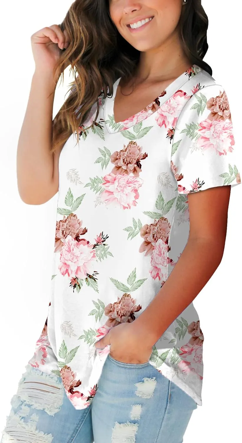 SAMPEEL Women's V Neck T-Shirts Casual Summer Loose Fit Short Sleeve Tops Basic Tees