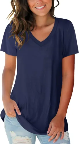 SAMPEEL Women's V Neck T-Shirts Casual Summer Loose Fit Short Sleeve Tops Basic Tees