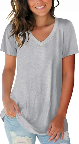 SAMPEEL Women's V Neck T-Shirts Casual Summer Loose Fit Short Sleeve Tops Basic Tees