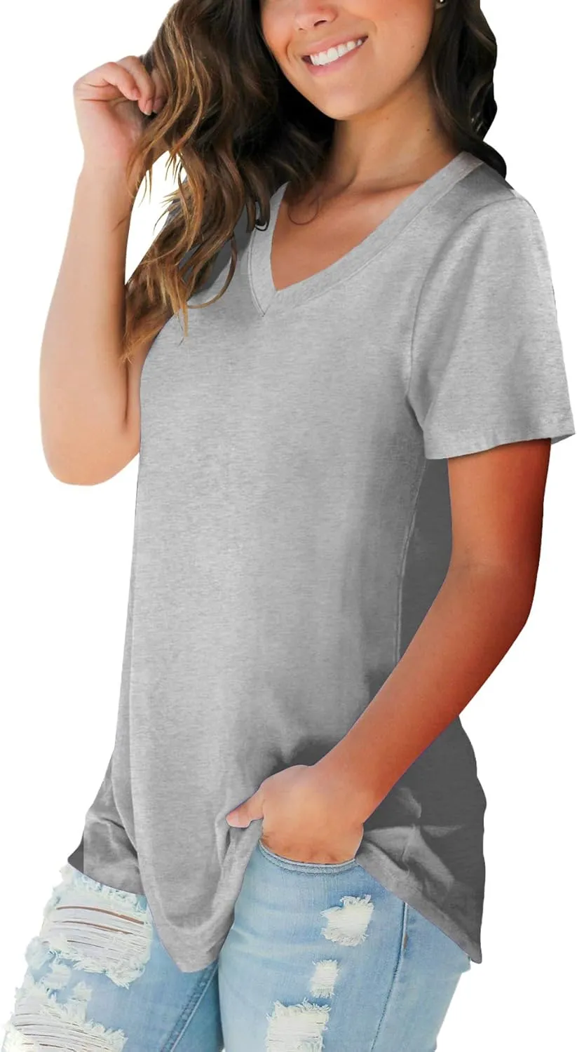 SAMPEEL Women's V Neck T-Shirts Casual Summer Loose Fit Short Sleeve Tops Basic Tees