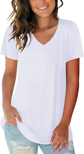 SAMPEEL Women's V Neck T-Shirts Casual Summer Loose Fit Short Sleeve Tops Basic Tees