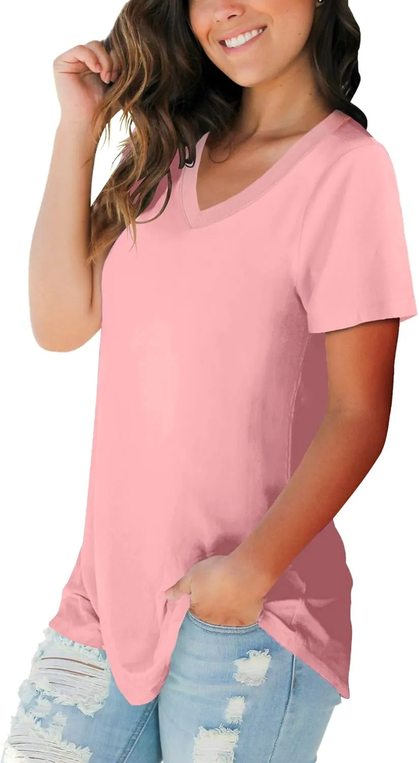 SAMPEEL Women's V Neck T-Shirts Casual Summer Loose Fit Short Sleeve Tops Basic Tees