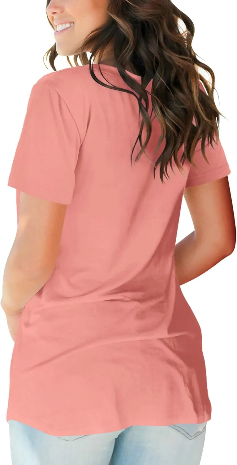 SAMPEEL Women's V Neck T-Shirts Casual Summer Loose Fit Short Sleeve Tops Basic Tees