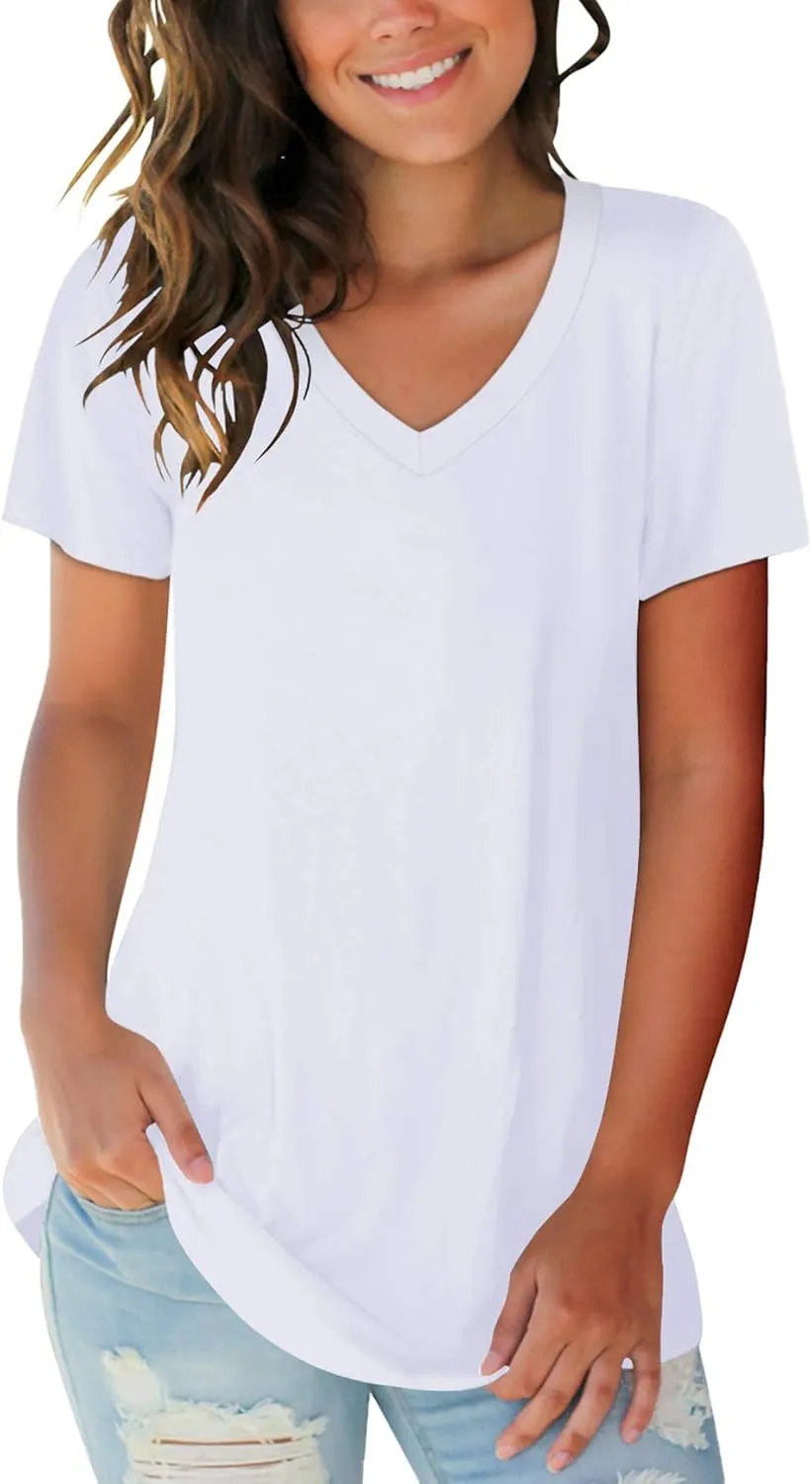 SAMPEEL Women's V Neck T-Shirts Casual Summer Loose Fit Short Sleeve Tops Basic Tees
