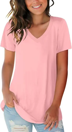 SAMPEEL Women's V Neck T-Shirts Casual Summer Loose Fit Short Sleeve Tops Basic Tees