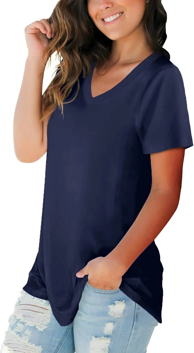 SAMPEEL Women's V Neck T-Shirts Casual Summer Loose Fit Short Sleeve Tops Basic Tees