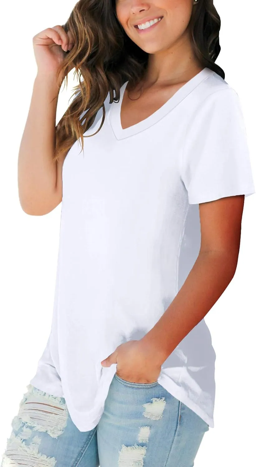 SAMPEEL Women's V Neck T-Shirts Casual Summer Loose Fit Short Sleeve Tops Basic Tees