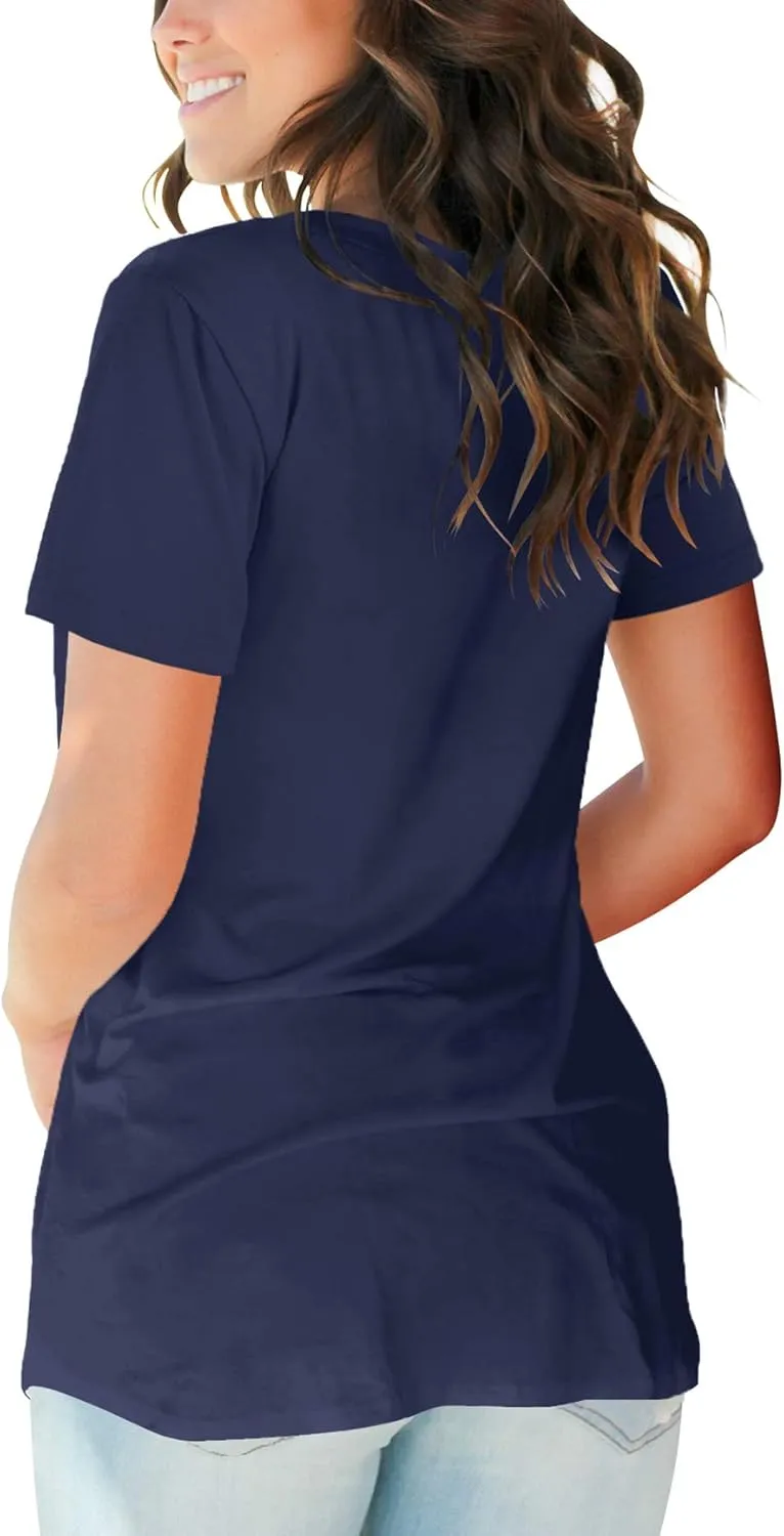 SAMPEEL Women's V Neck T-Shirts Casual Summer Loose Fit Short Sleeve Tops Basic Tees