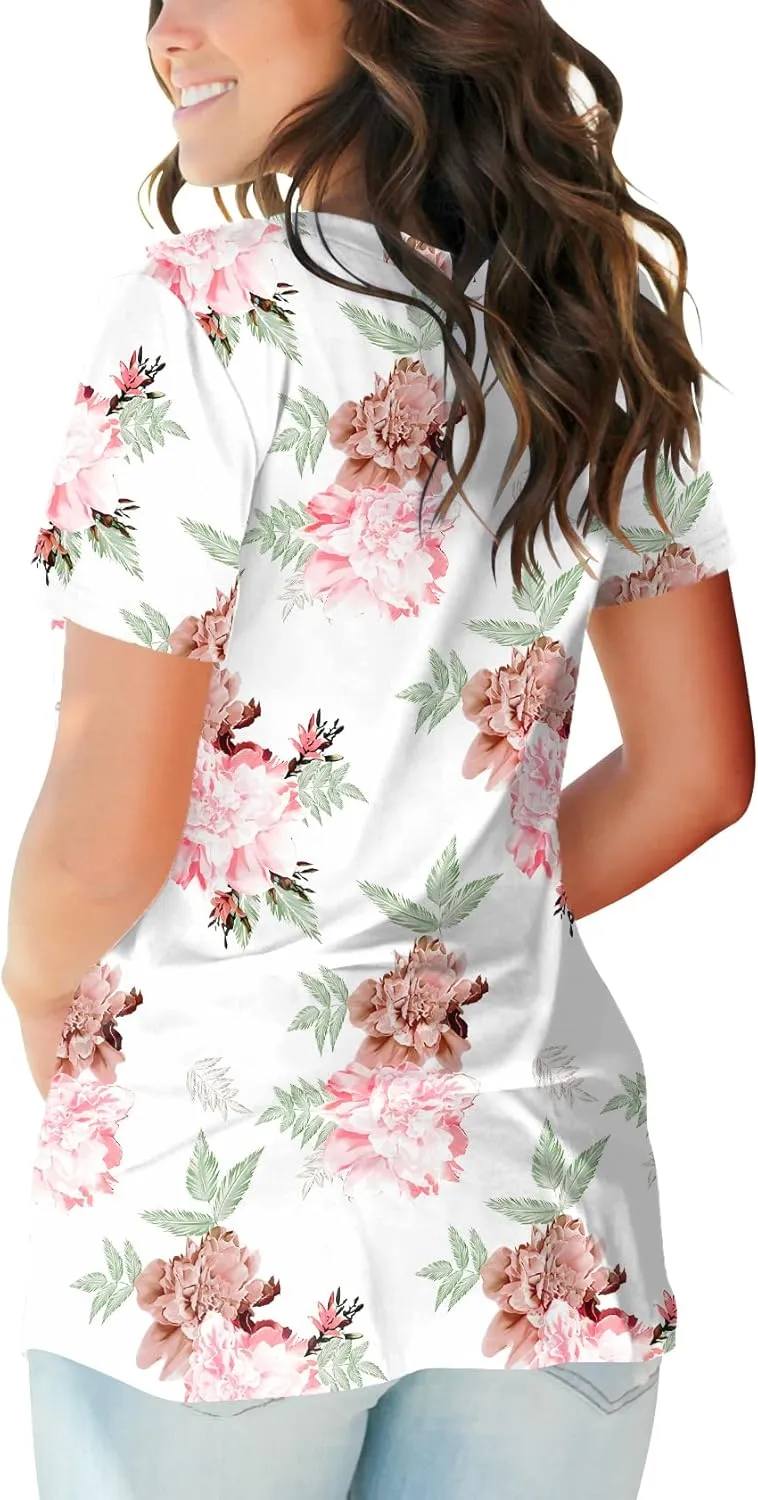 SAMPEEL Women's V Neck T-Shirts Casual Summer Loose Fit Short Sleeve Tops Basic Tees