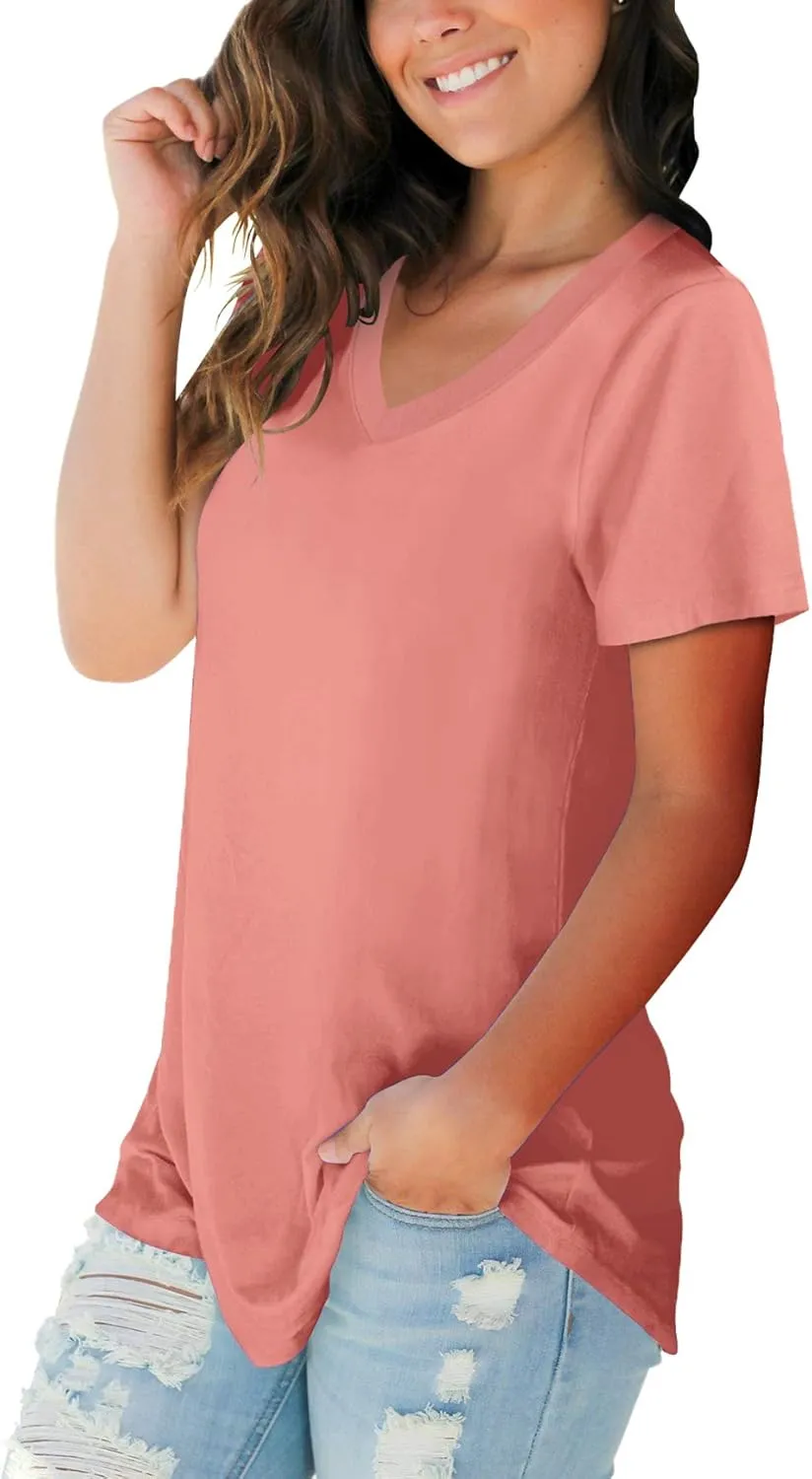 SAMPEEL Women's V Neck T-Shirts Casual Summer Loose Fit Short Sleeve Tops Basic Tees