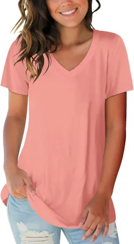 SAMPEEL Women's V Neck T-Shirts Casual Summer Loose Fit Short Sleeve Tops Basic Tees