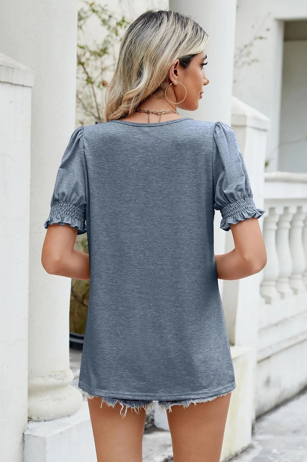 Sherosa Womens Summer Tops Dressy Casual Puff Short Sleeve Shirts Square Neck Tshirts Loose Fit Blouses