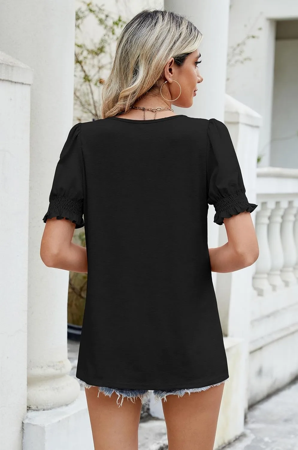 Sherosa Womens Summer Tops Dressy Casual Puff Short Sleeve Shirts Square Neck Tshirts Loose Fit Blouses
