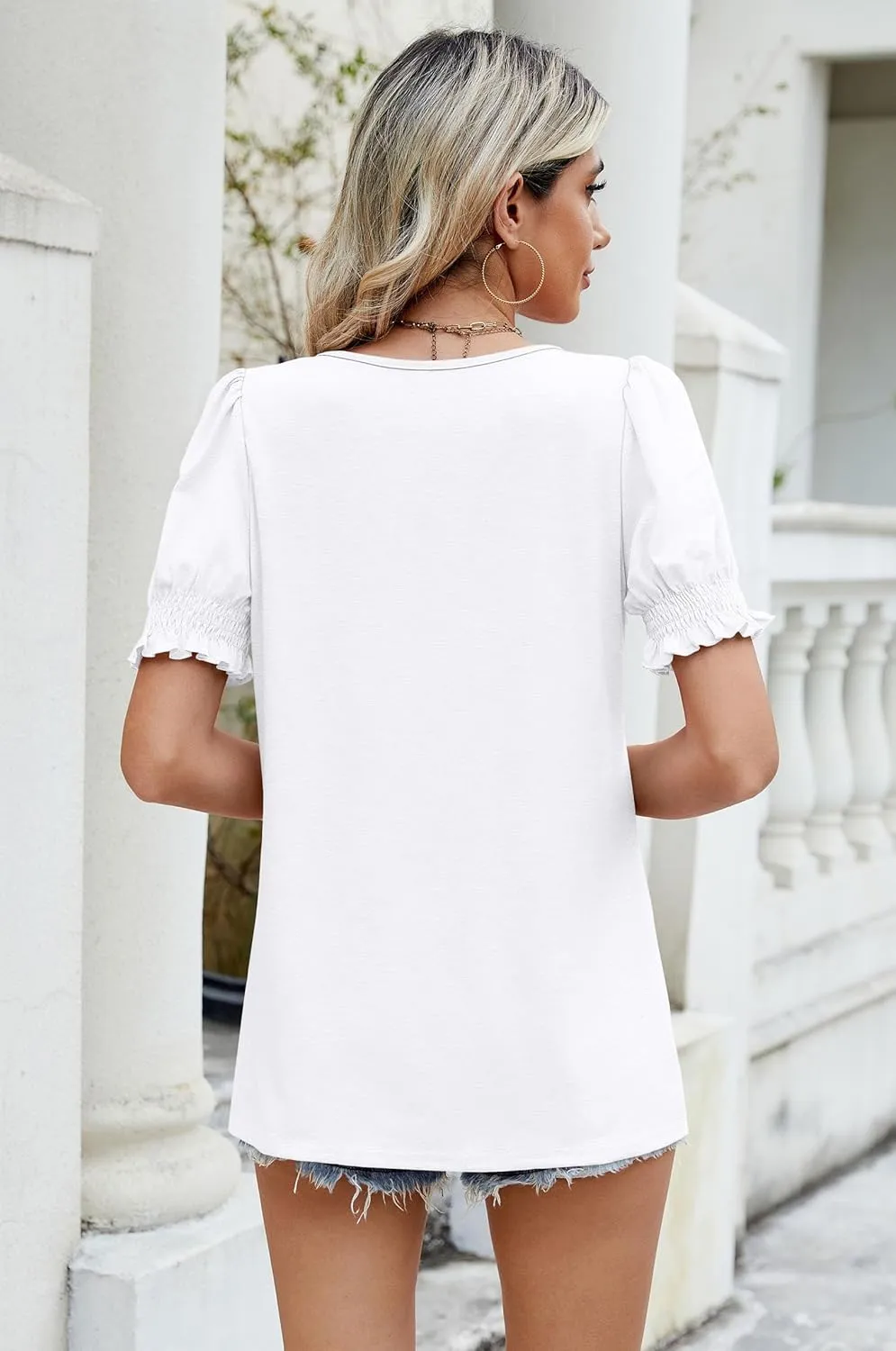 Sherosa Womens Summer Tops Dressy Casual Puff Short Sleeve Shirts Square Neck Tshirts Loose Fit Blouses
