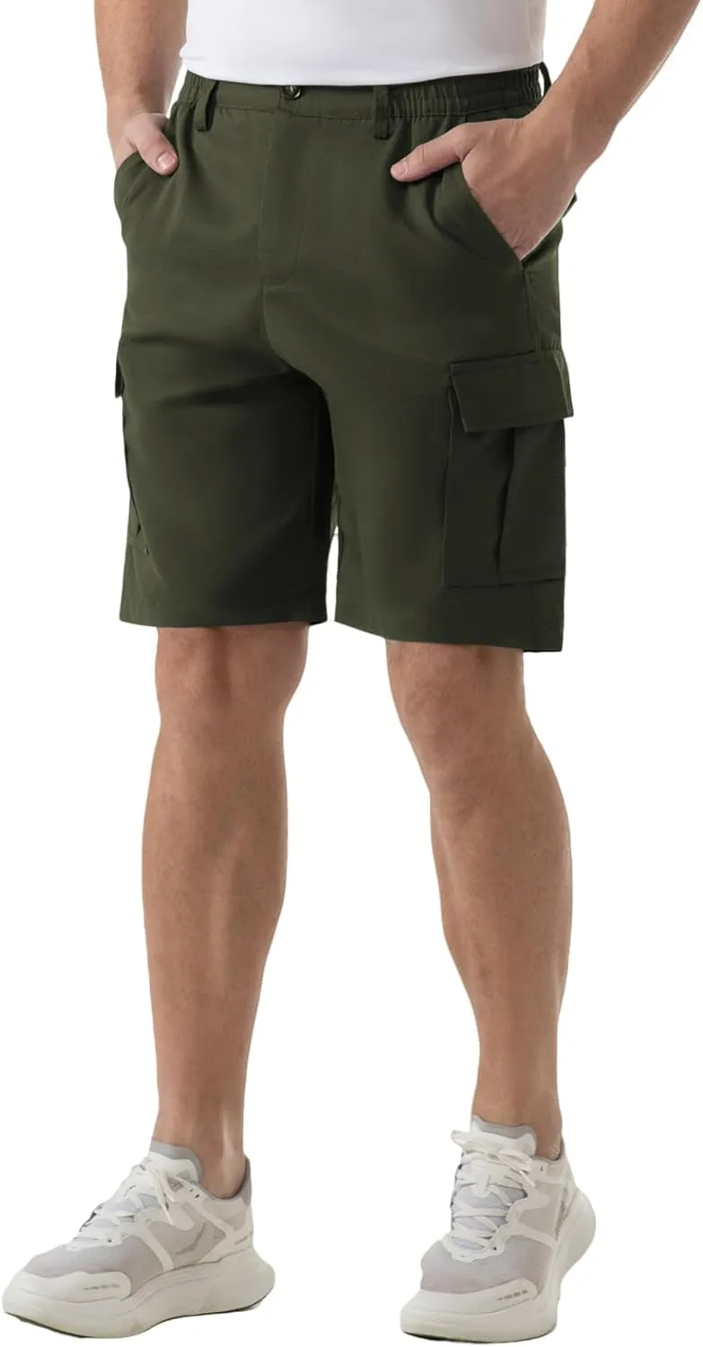 SIX ISLANDS Men's Cargo Shorts 9" Inseam Elastic Waistband Casual Relaxed Fit Work Shorts with 6 Pockets