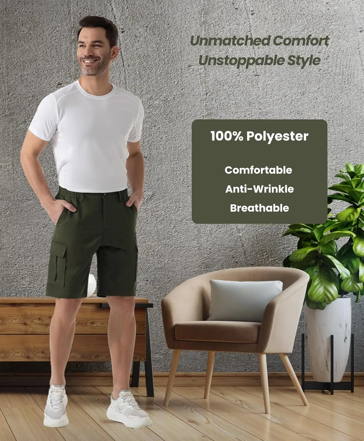 SIX ISLANDS Men's Cargo Shorts 9" Inseam Elastic Waistband Casual Relaxed Fit Work Shorts with 6 Pockets