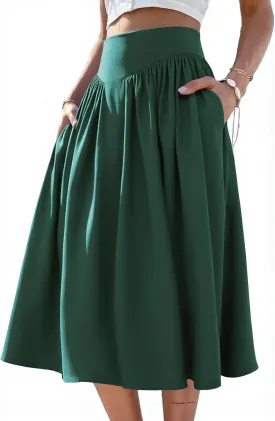 Skirts for Women Midi Length 2025 Summer Vintage A-line Long Pleated Skirt