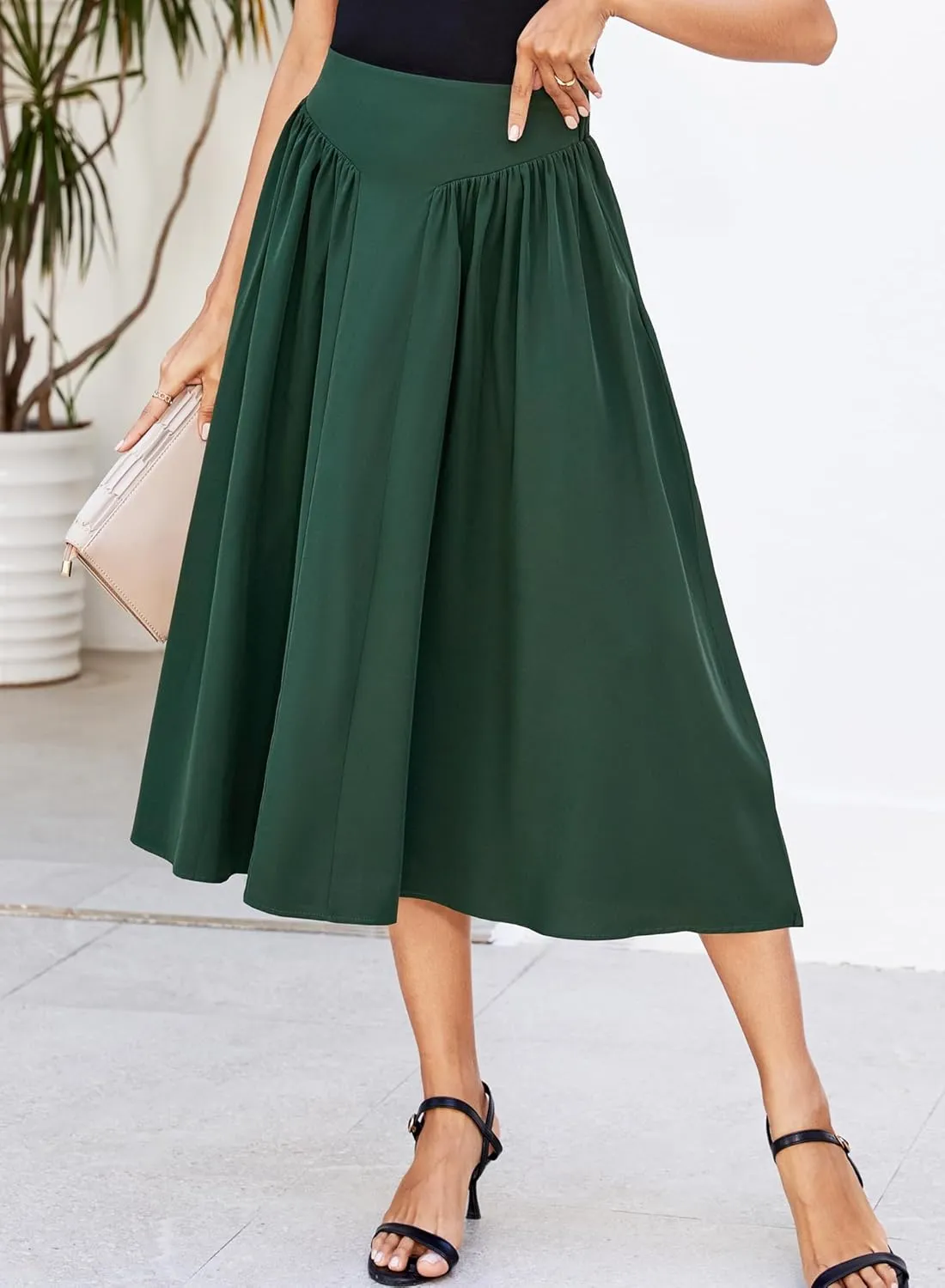 Skirts for Women Midi Length 2025 Summer Vintage A-line Long Pleated Skirt