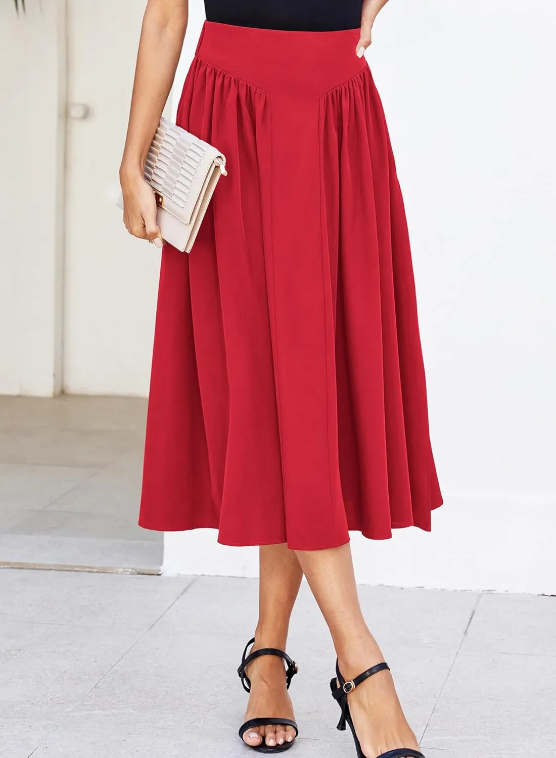 Skirts for Women Midi Length 2025 Summer Vintage A-line Long Pleated Skirt