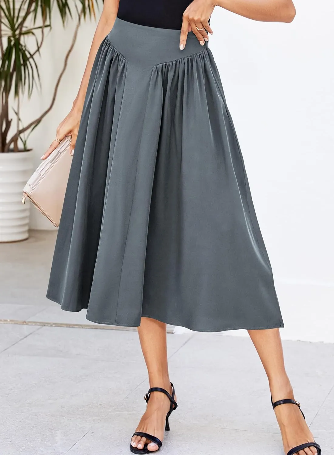 Skirts for Women Midi Length 2025 Summer Vintage A-line Long Pleated Skirt