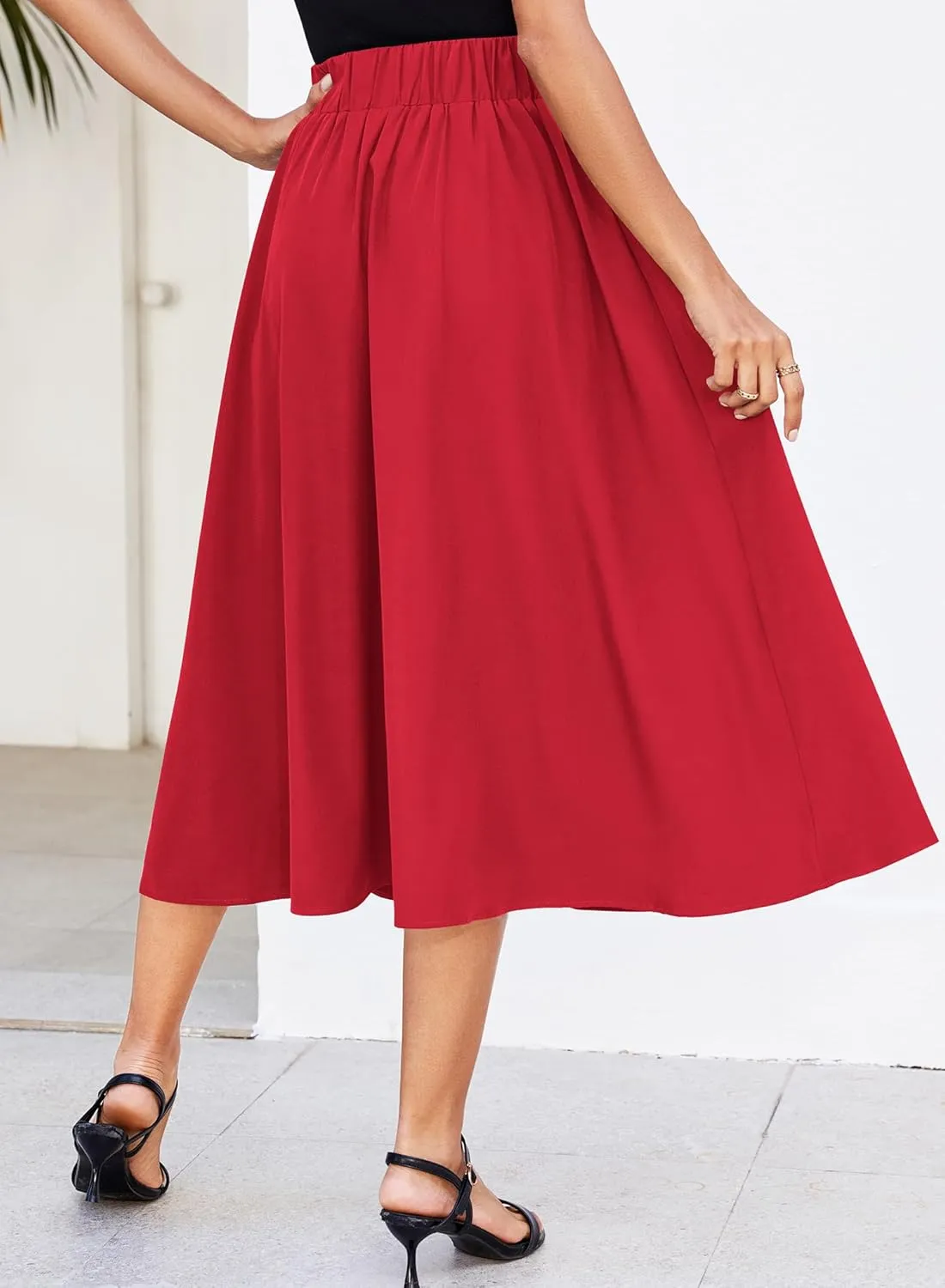 Skirts for Women Midi Length 2025 Summer Vintage A-line Long Pleated Skirt