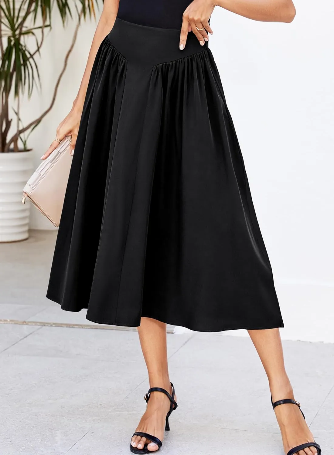Skirts for Women Midi Length 2025 Summer Vintage A-line Long Pleated Skirt