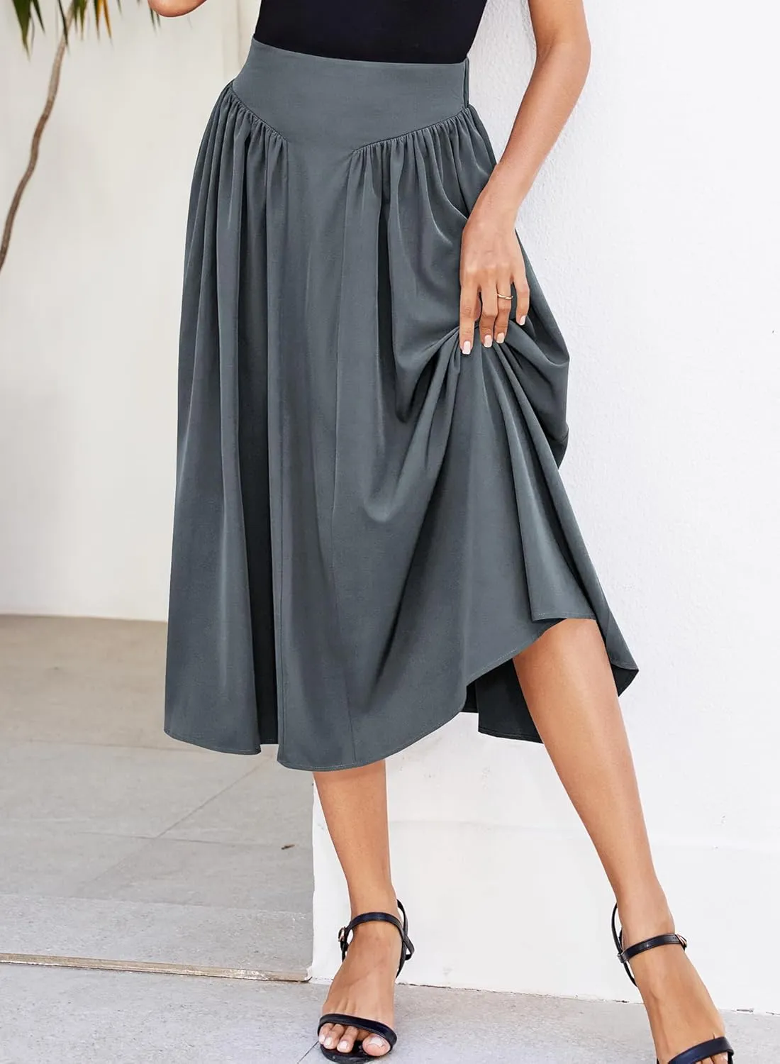 Skirts for Women Midi Length 2025 Summer Vintage A-line Long Pleated Skirt