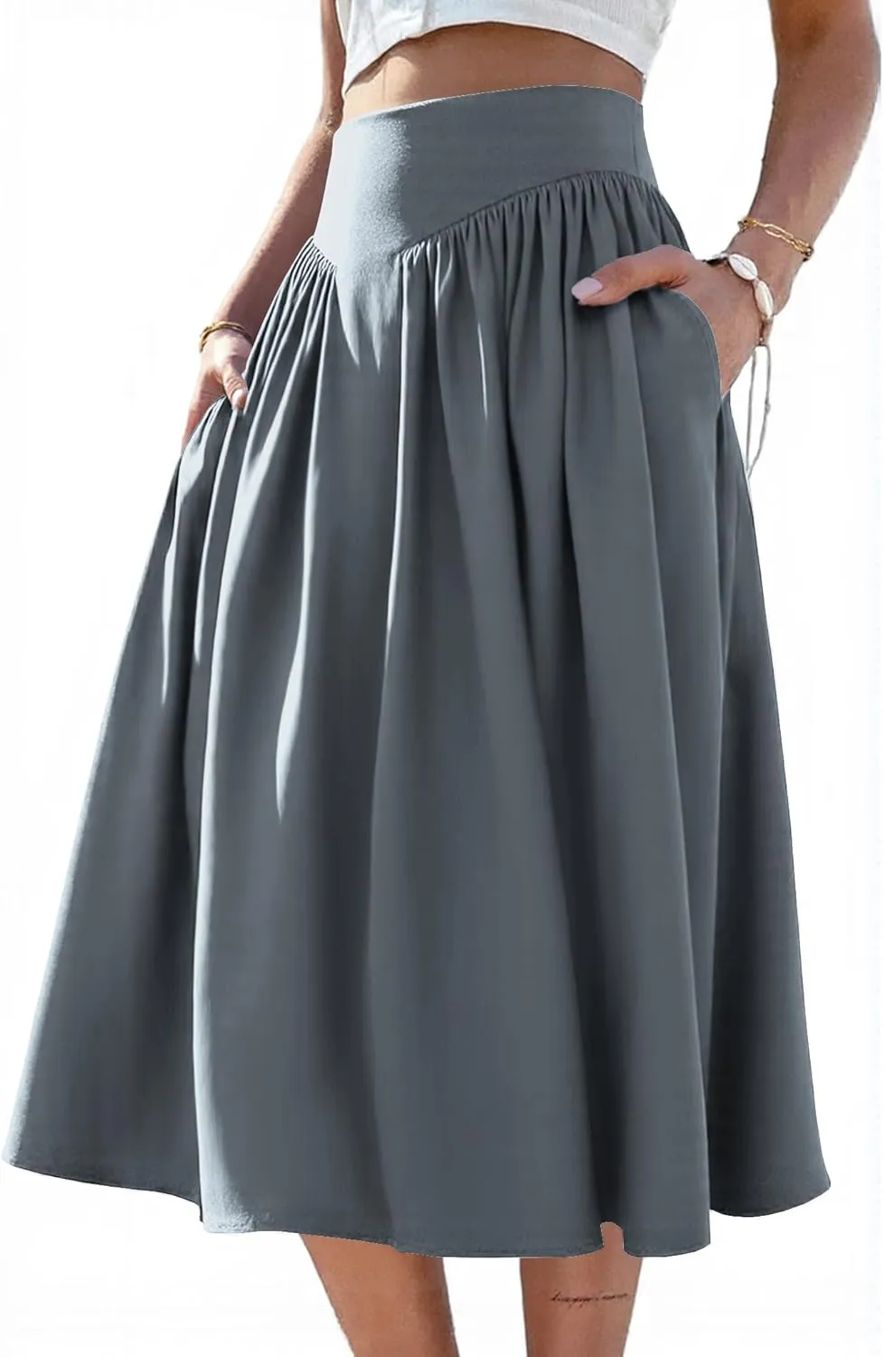 Skirts for Women Midi Length 2025 Summer Vintage A-line Long Pleated Skirt
