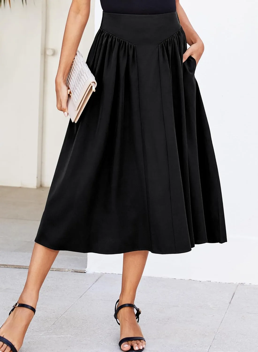 Skirts for Women Midi Length 2025 Summer Vintage A-line Long Pleated Skirt