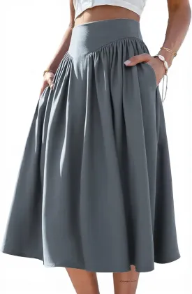 Skirts for Women Midi Length 2025 Summer Vintage A-line Long Pleated Skirt