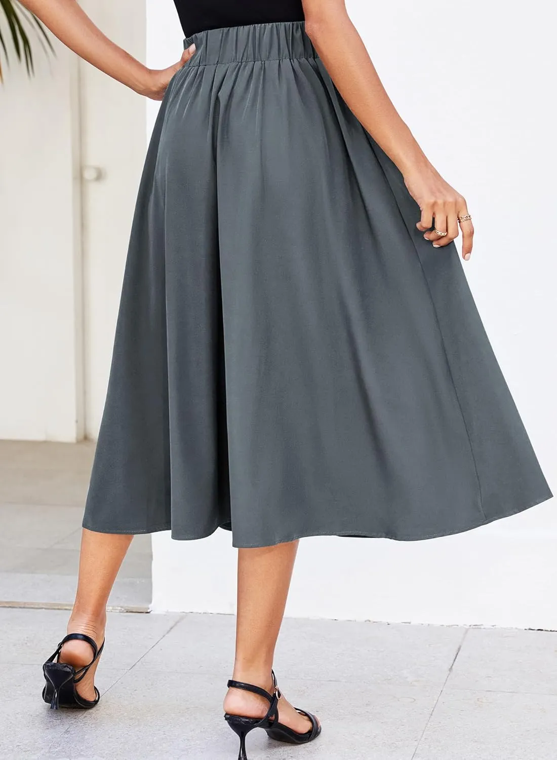 Skirts for Women Midi Length 2025 Summer Vintage A-line Long Pleated Skirt