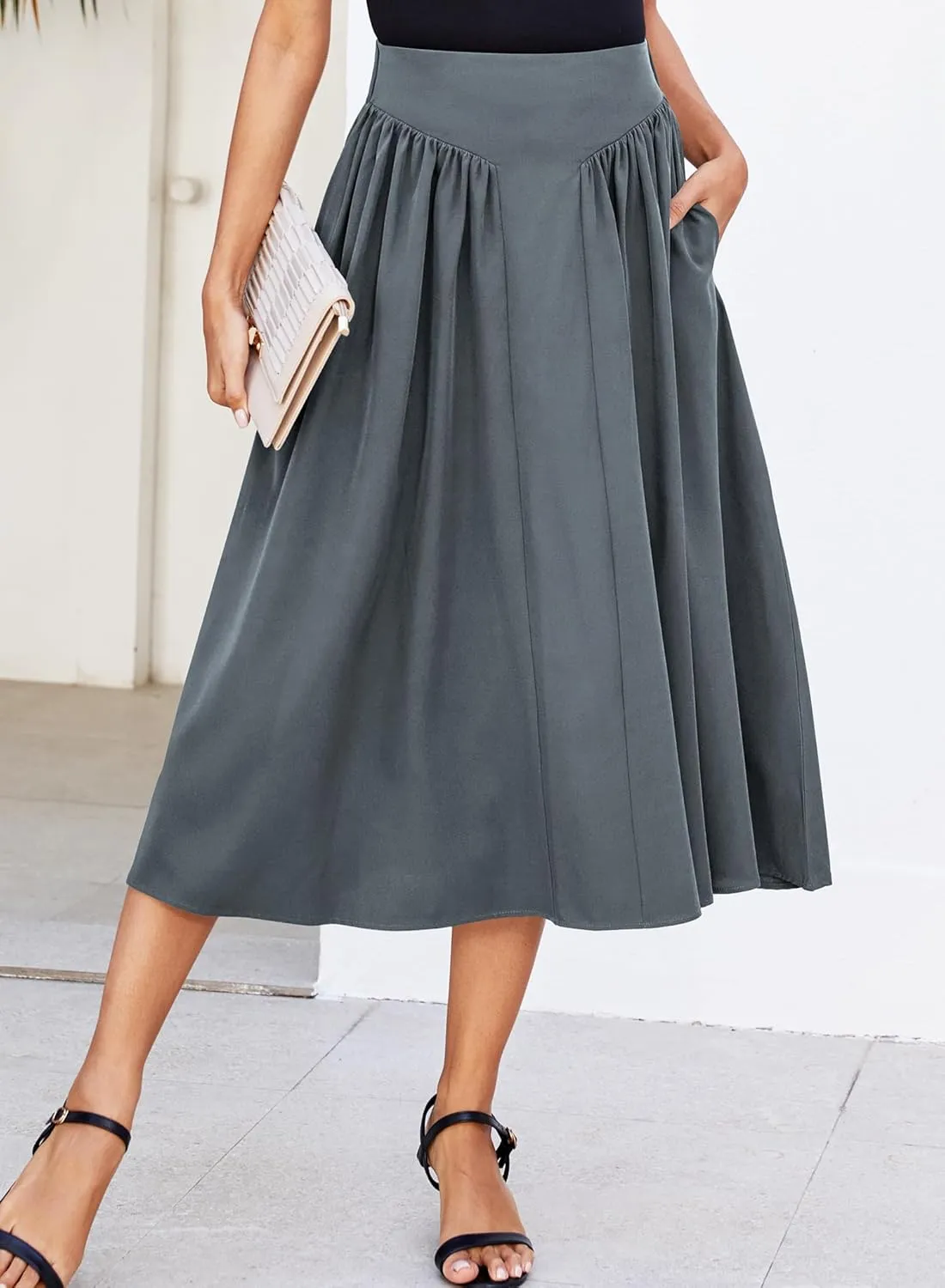 Skirts for Women Midi Length 2025 Summer Vintage A-line Long Pleated Skirt
