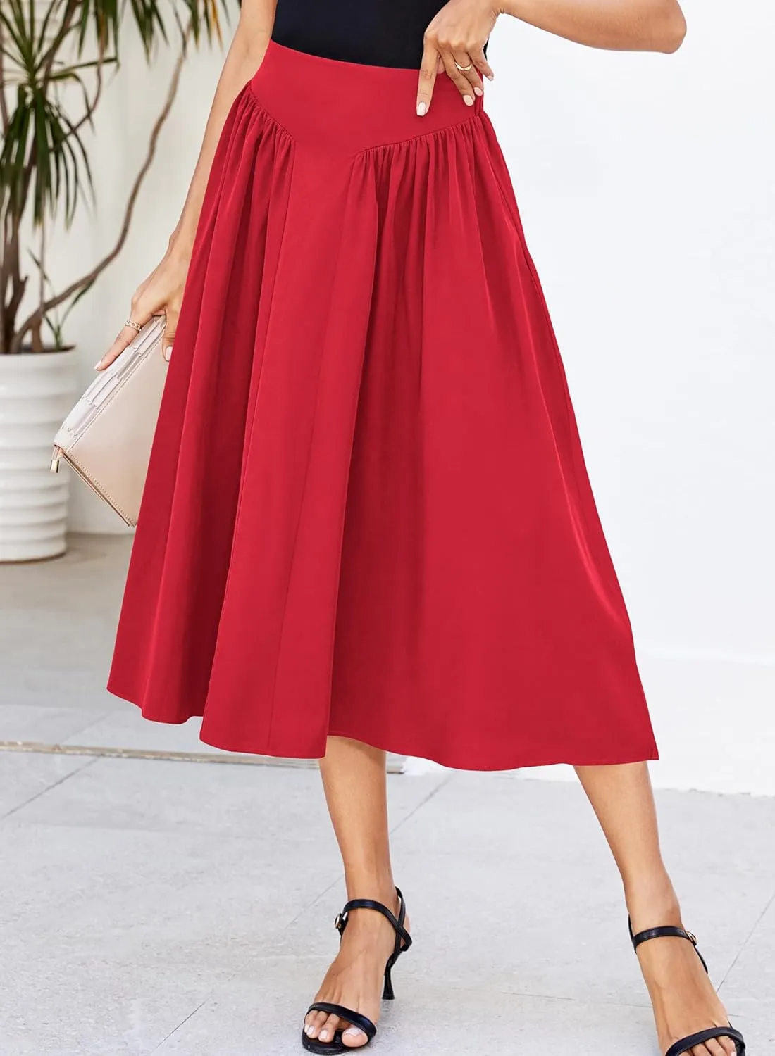 Skirts for Women Midi Length 2025 Summer Vintage A-line Long Pleated Skirt