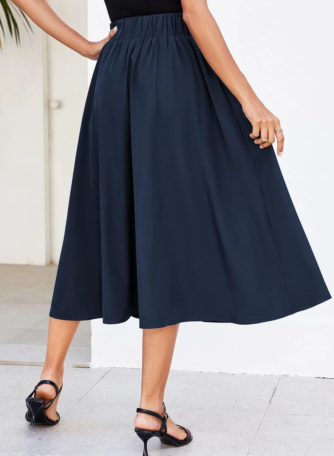 Skirts for Women Midi Length 2025 Summer Vintage A-line Long Pleated Skirt