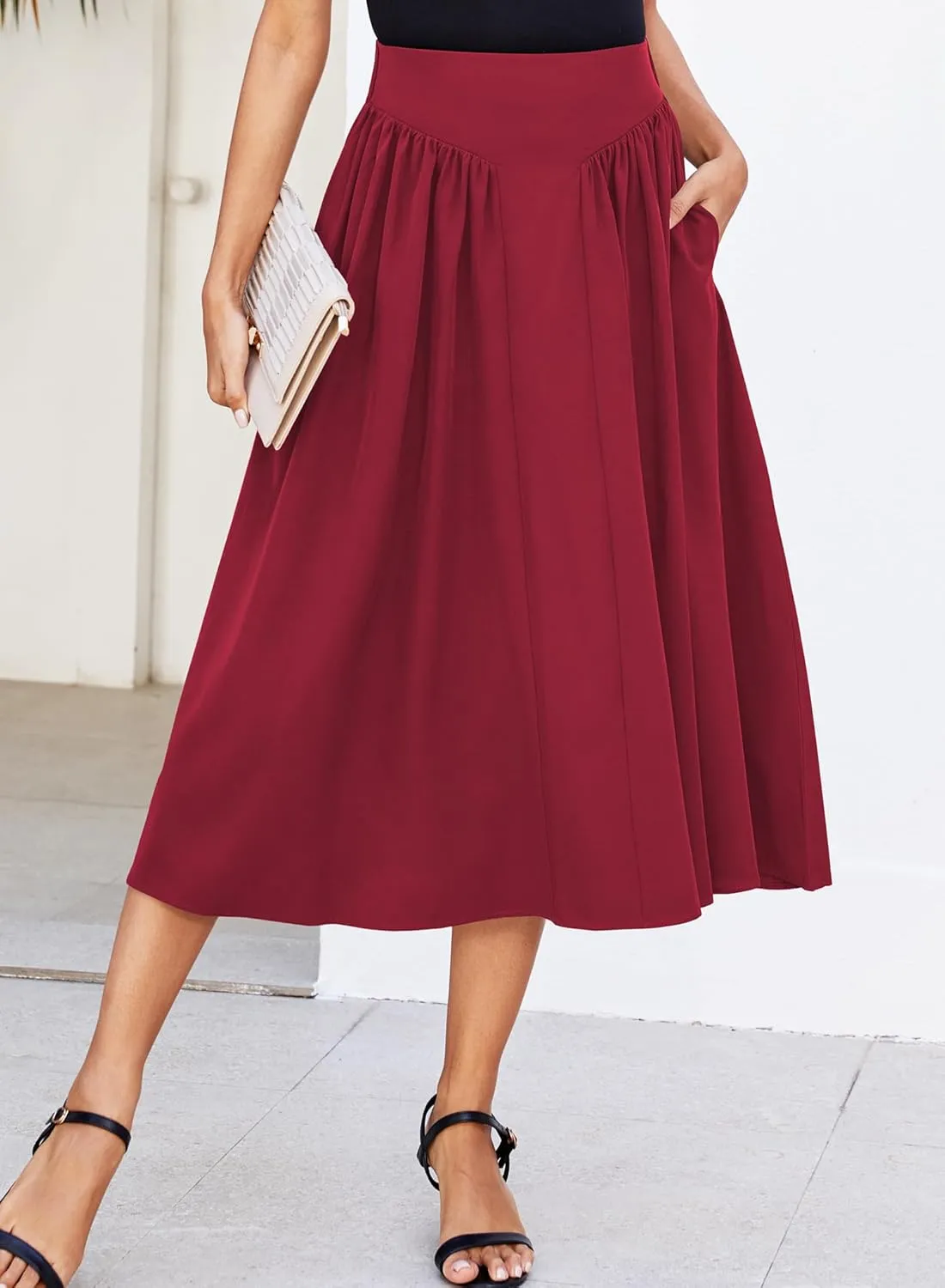 Skirts for Women Midi Length 2025 Summer Vintage A-line Long Pleated Skirt