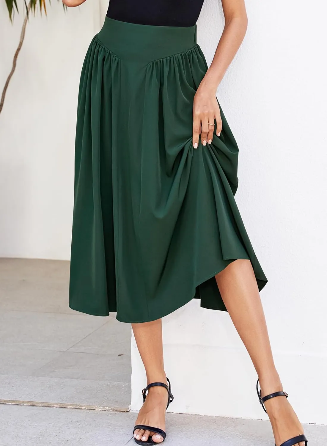 Skirts for Women Midi Length 2025 Summer Vintage A-line Long Pleated Skirt