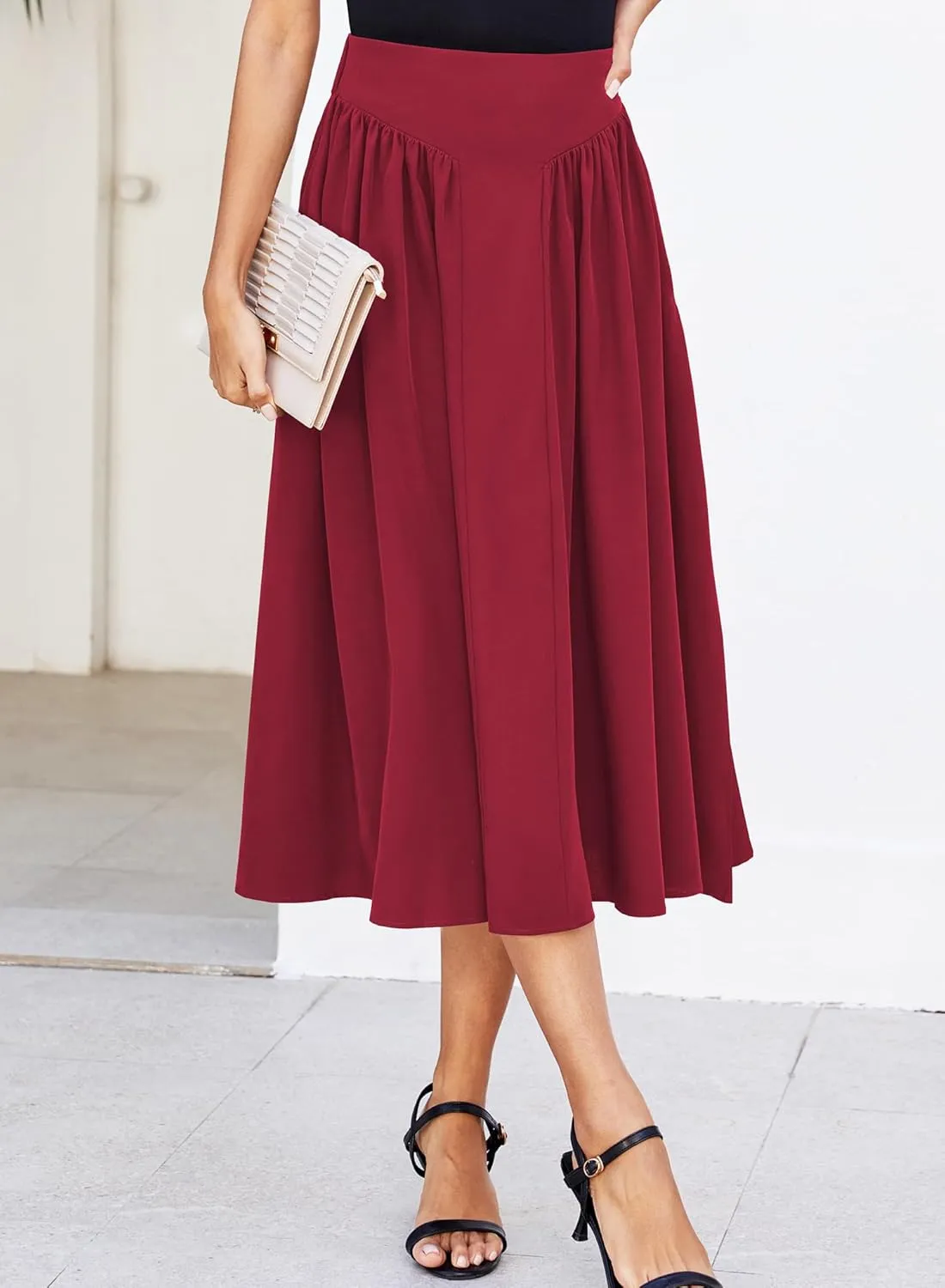Skirts for Women Midi Length 2025 Summer Vintage A-line Long Pleated Skirt
