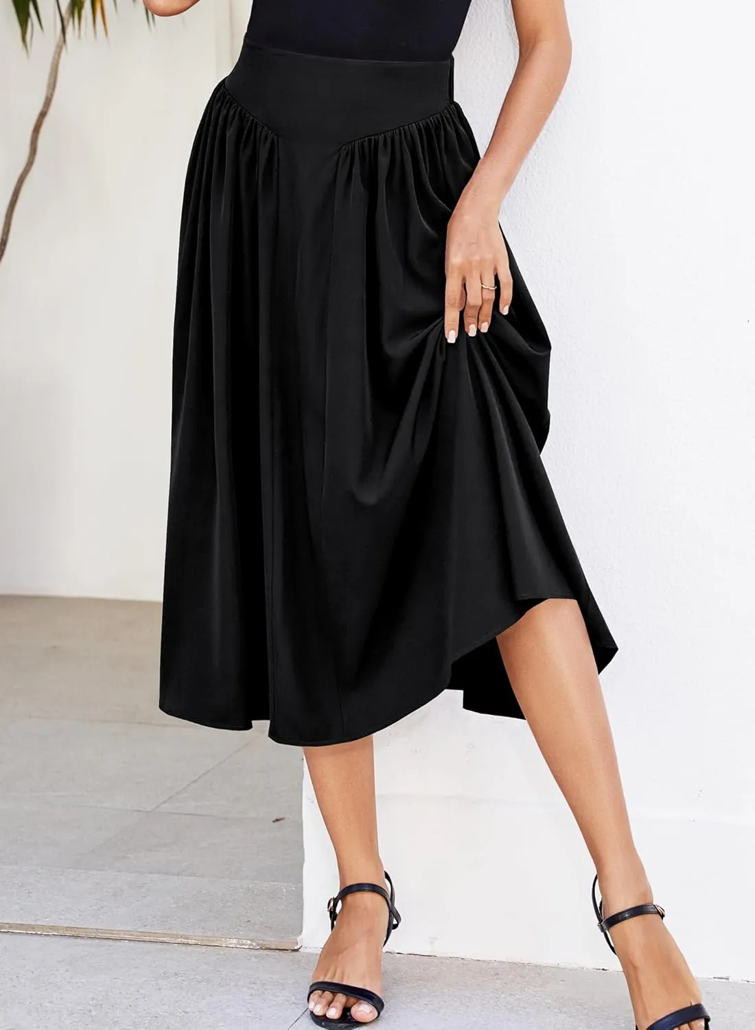 Skirts for Women Midi Length 2025 Summer Vintage A-line Long Pleated Skirt