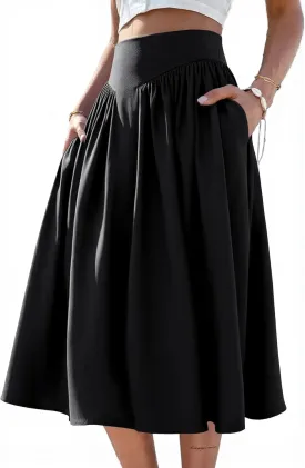 Skirts for Women Midi Length 2025 Summer Vintage A-line Long Pleated Skirt