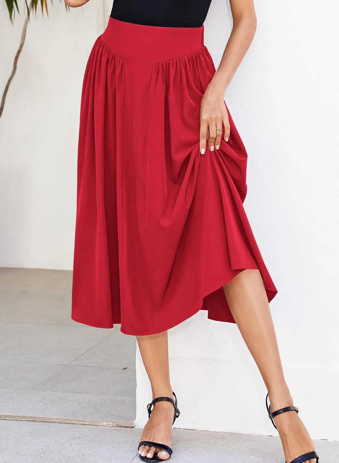Skirts for Women Midi Length 2025 Summer Vintage A-line Long Pleated Skirt