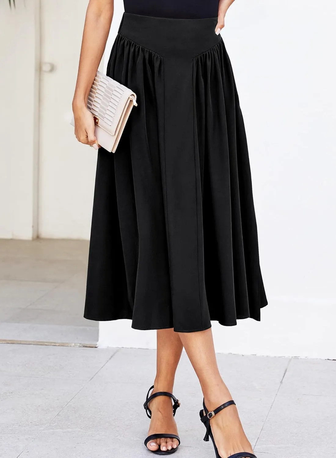 Skirts for Women Midi Length 2025 Summer Vintage A-line Long Pleated Skirt