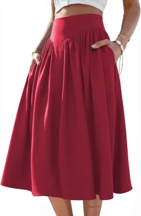 Skirts for Women Midi Length 2025 Summer Vintage A-line Long Pleated Skirt