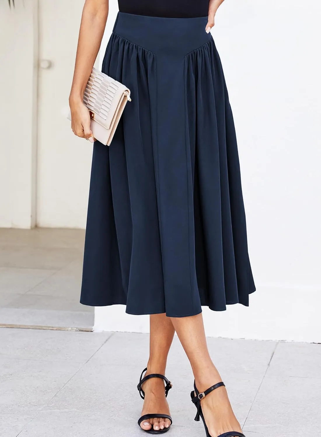 Skirts for Women Midi Length 2025 Summer Vintage A-line Long Pleated Skirt