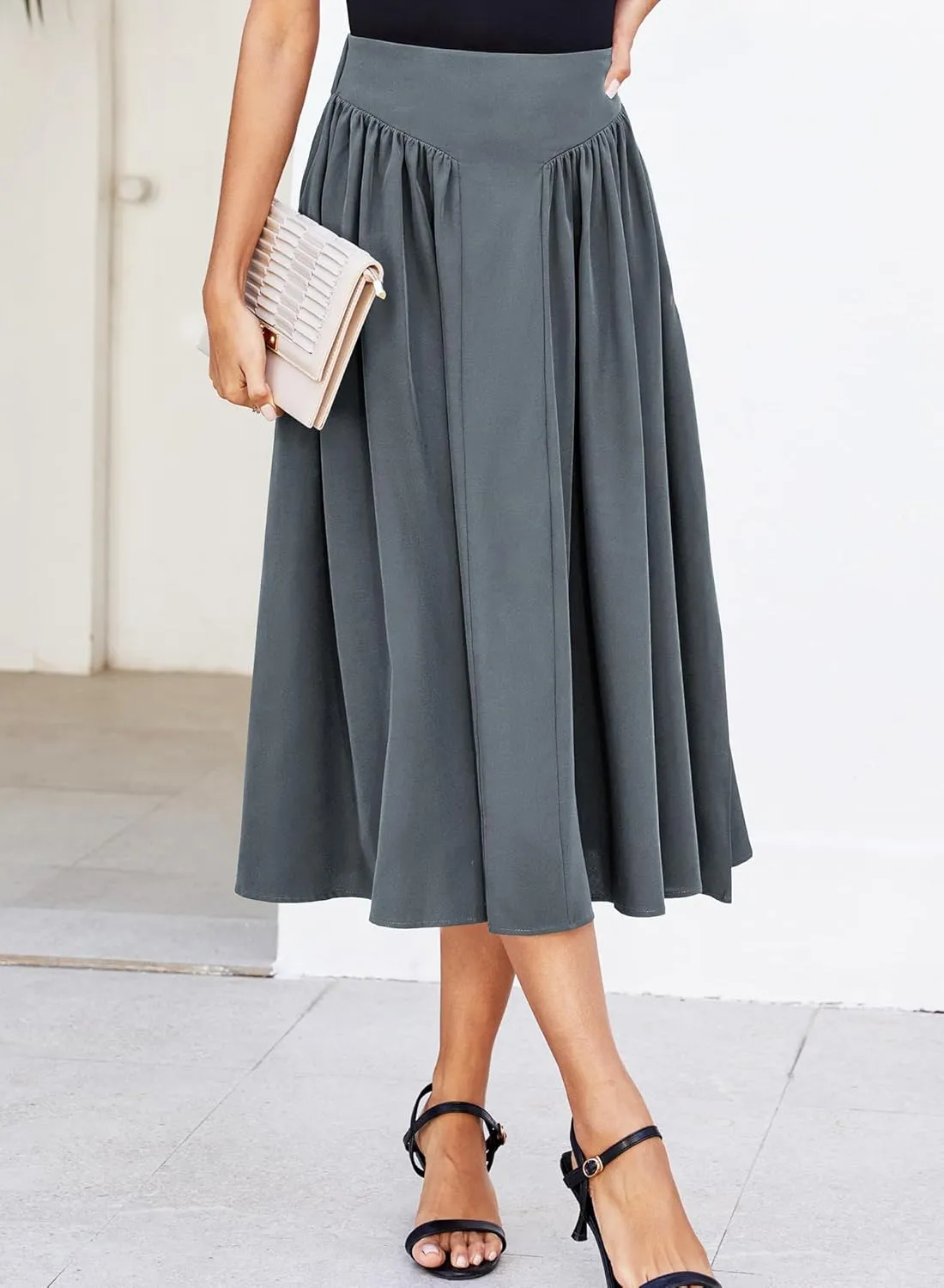Skirts for Women Midi Length 2025 Summer Vintage A-line Long Pleated Skirt