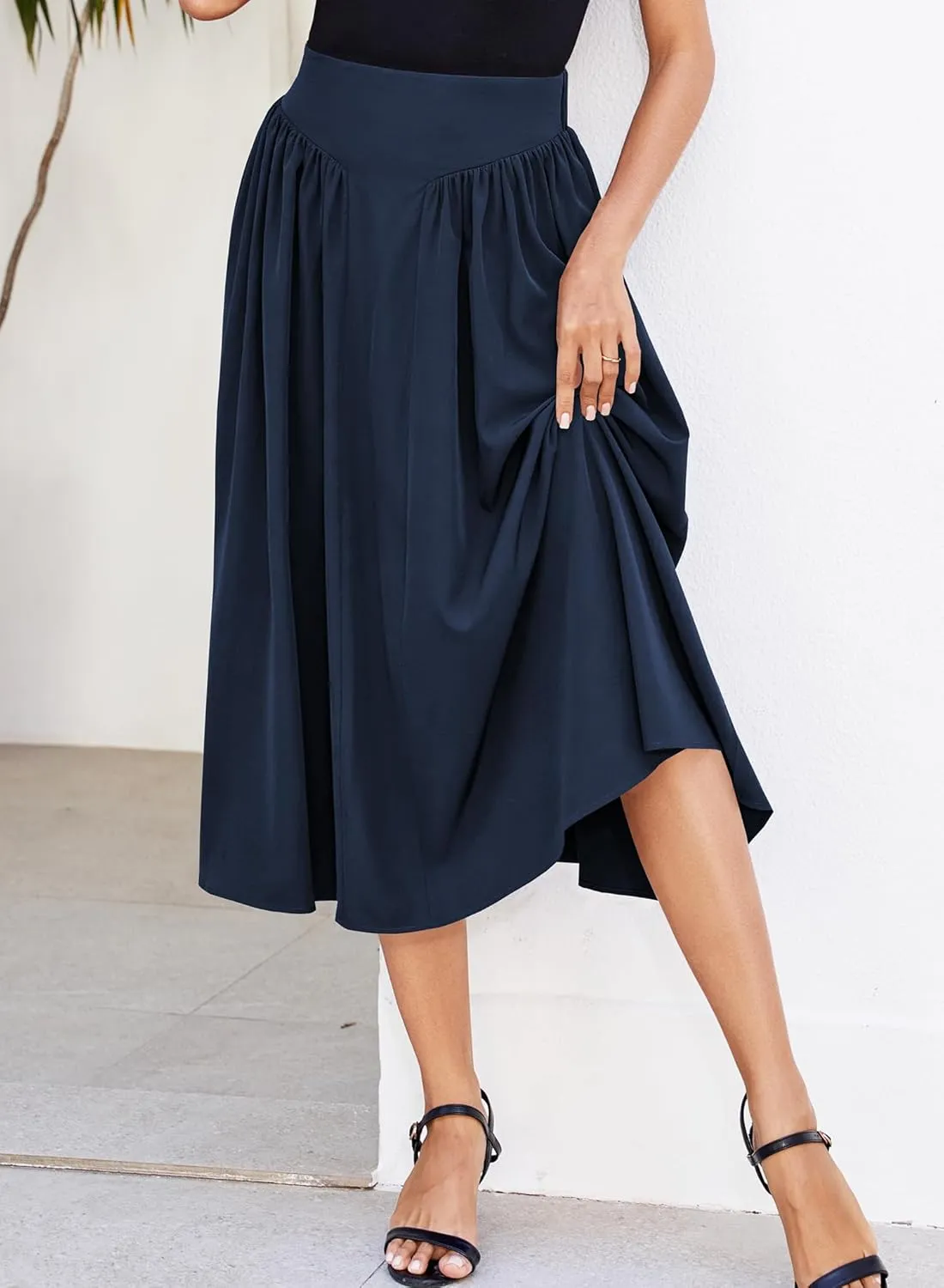 Skirts for Women Midi Length 2025 Summer Vintage A-line Long Pleated Skirt