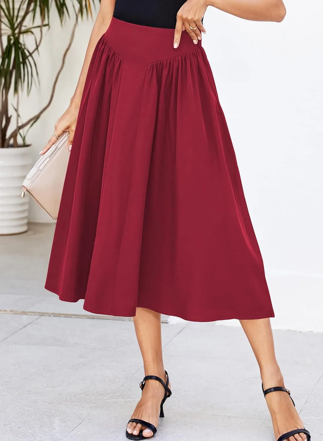 Skirts for Women Midi Length 2025 Summer Vintage A-line Long Pleated Skirt