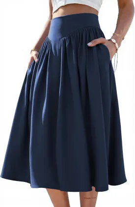 Skirts for Women Midi Length 2025 Summer Vintage A-line Long Pleated Skirt