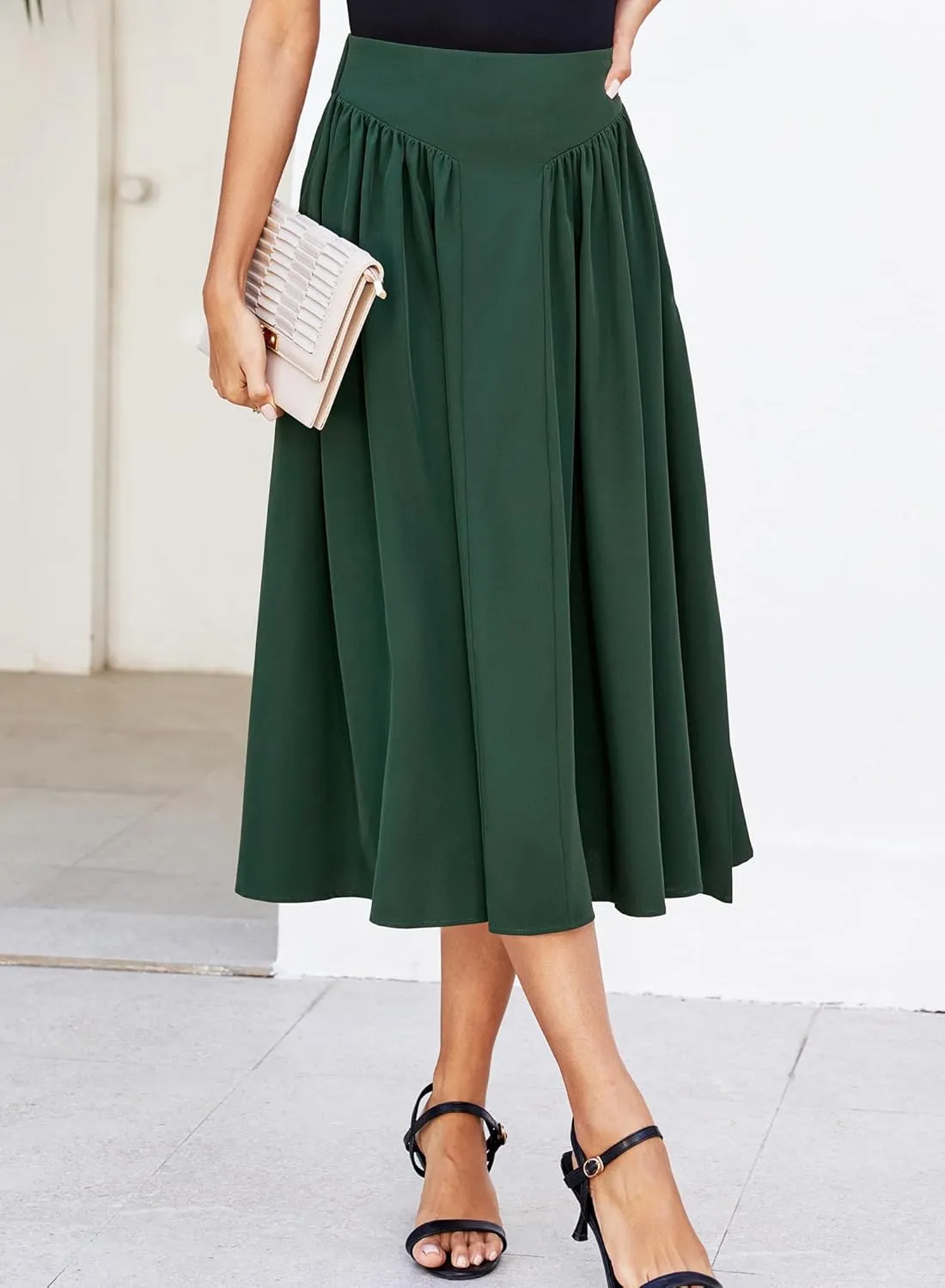 Skirts for Women Midi Length 2025 Summer Vintage A-line Long Pleated Skirt