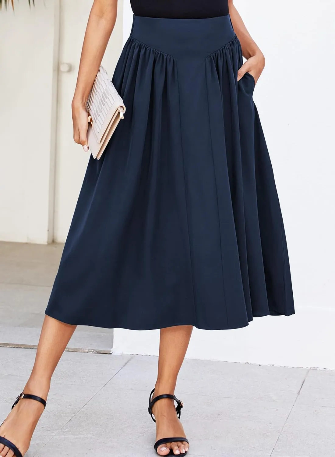 Skirts for Women Midi Length 2025 Summer Vintage A-line Long Pleated Skirt